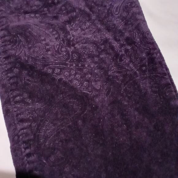 Elle Women's 16R Deep Purple (almost black) Paisley Printed Corduroy Pants - Picture 5 of 15